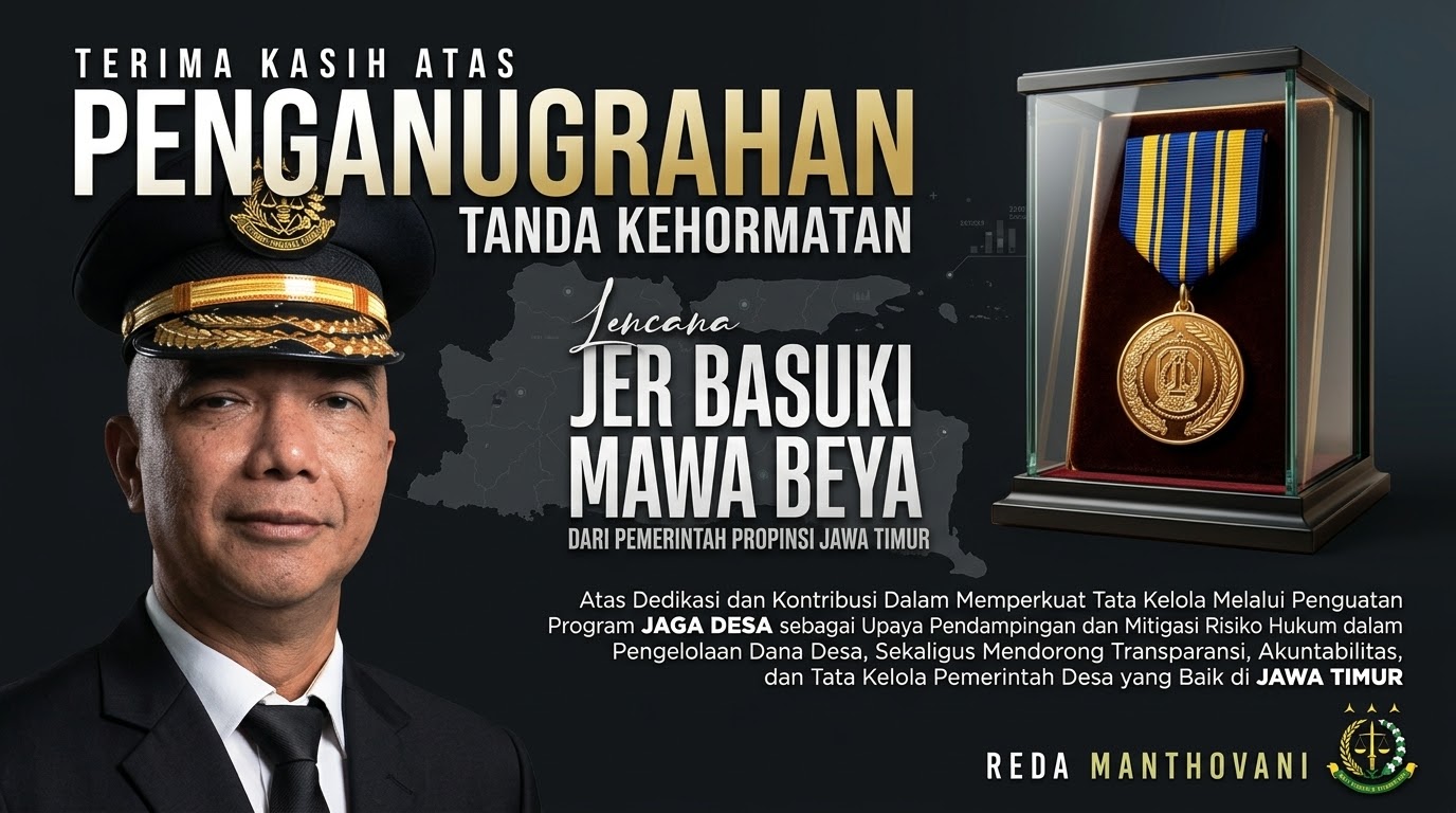 Prof. Reda Manthovani Terima Lencana Jer Basuki Mawa Beya, Program Jaga Desa Jadi Inspirasi Nasional